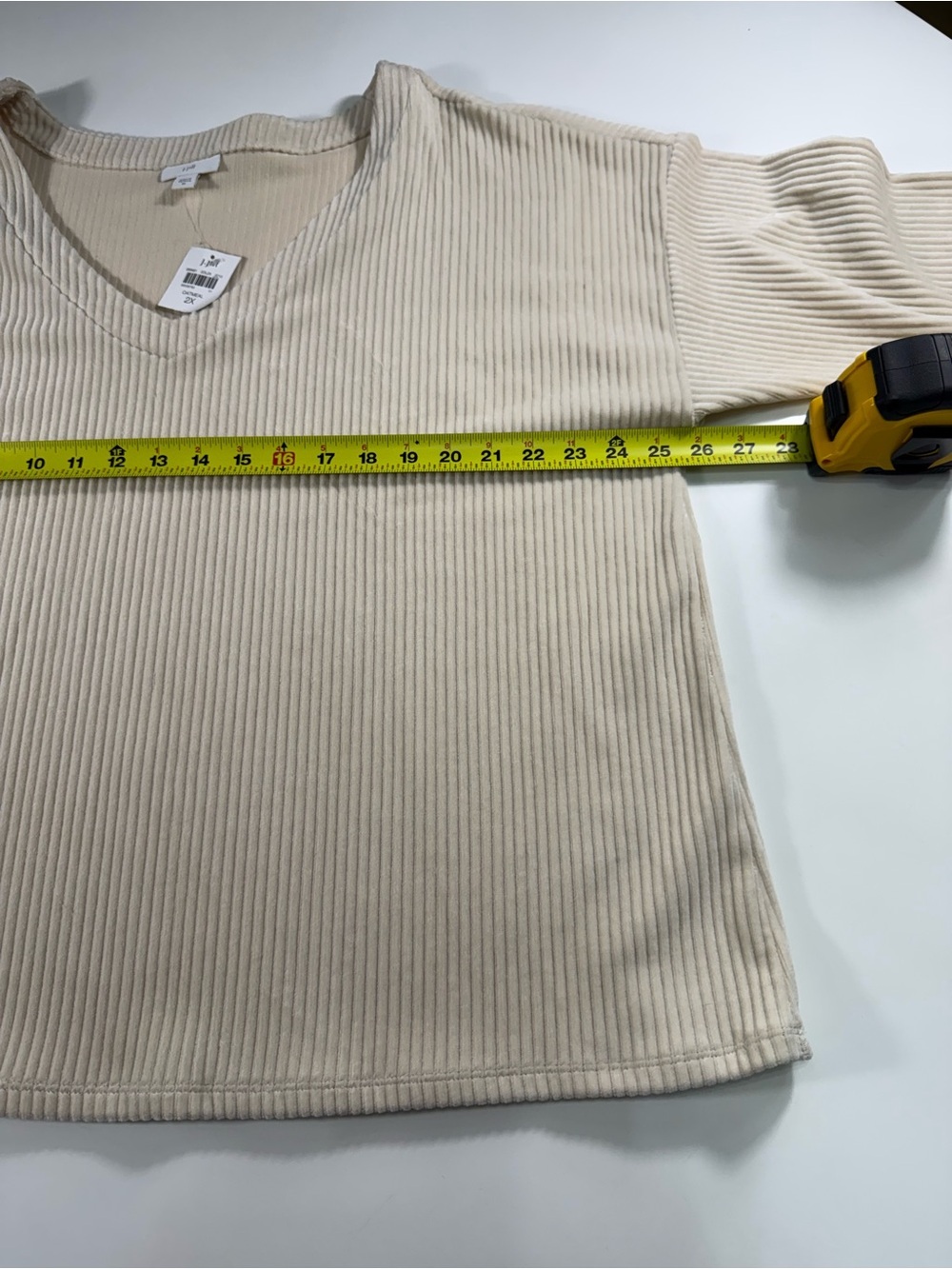LOFT Cream V-Neck Velvet Ribbed Pullover - Picture 4 of 7